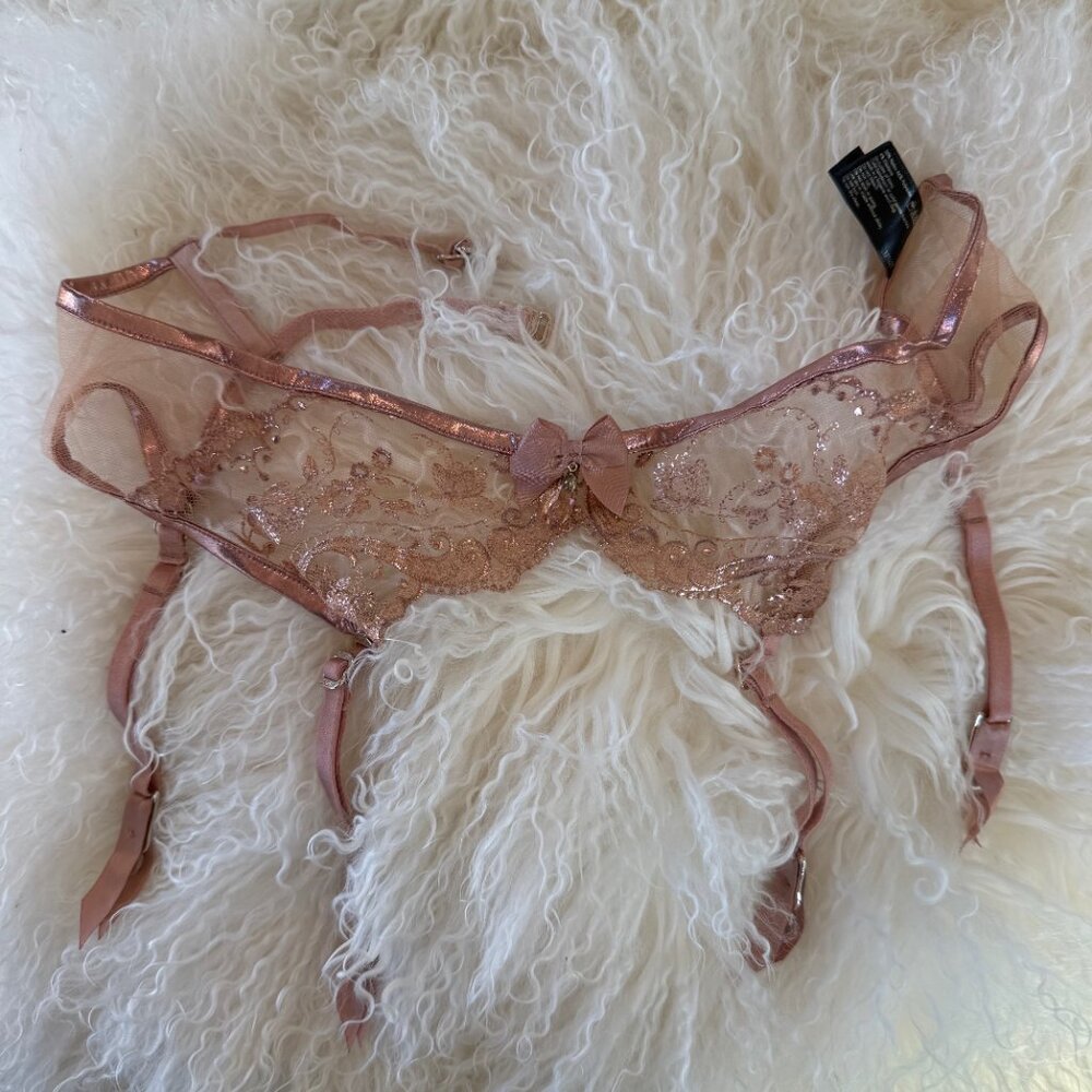 HONEY BIRDETTE ZOE Rose Gold Lace Suspender Garter Belt XS